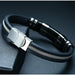 Stainless Steel Bracelet Men Wrist Band Black Grooved Silicon Punk Wristband