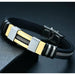 Stainless Steel Bracelet Men Wrist Band Black Grooved Silicon Punk Wristband