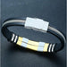 Stainless Steel Bracelet Men Wrist Band Black Grooved Silicon Punk Wristband