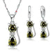 925 Sterling Silver  Cubic Zirconia Cat Kitty Necklace Pendant Earrings Jewelry Set