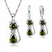 925 Sterling Silver  Cubic Zirconia Cat Kitty Necklace Pendant Earrings Jewelry Set