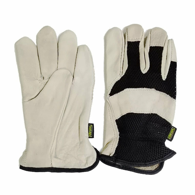 thick gardening gloves thorn proof Cow Skin Heavy Duty Leather Gloves Thorn Proof Durable Garden Gloves Black / XL