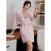 5PC Silk Robe Sleep Suit Women Lace Satin Gown Set V-Neck Nightwear Cami Pajama Set