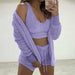 Sexy Fluffy Three Piece Plush Hooded Cardigan Coat+Shorts+Crop Top Women Casual Wear