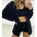 Sexy Fluffy Three Piece Plush Hooded Cardigan Coat+Shorts+Crop Top Women Casual Wear