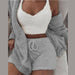 Sexy Fluffy Three Piece Plush Hooded Cardigan Coat+Shorts+Crop Top Women Casual Wear