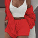 Sexy Fluffy Three Piece Plush Hooded Cardigan Coat+Shorts+Crop Top Women Casual Wear