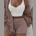 Sexy Fluffy Three Piece Plush Hooded Cardigan Coat+Shorts+Crop Top Women Casual Wear