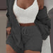 Sexy Fluffy Three Piece Plush Hooded Cardigan Coat+Shorts+Crop Top Women Casual Wear
