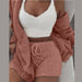 Sexy Fluffy Three Piece Plush Hooded Cardigan Coat+Shorts+Crop Top Women Casual Wear