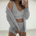 Sexy Fluffy Three Piece Plush Hooded Cardigan Coat+Shorts+Crop Top Women Casual Wear