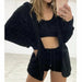 Sexy Fluffy Three Piece Plush Hooded Cardigan Coat+Shorts+Crop Top Women Casual Wear