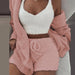 Sexy Fluffy Three Piece Plush Hooded Cardigan Coat+Shorts+Crop Top Women Casual Wear