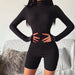 Turtleneck Skinny Casual Jumpsuit Women Long Sleeve Front Zipper Fitness Overalls