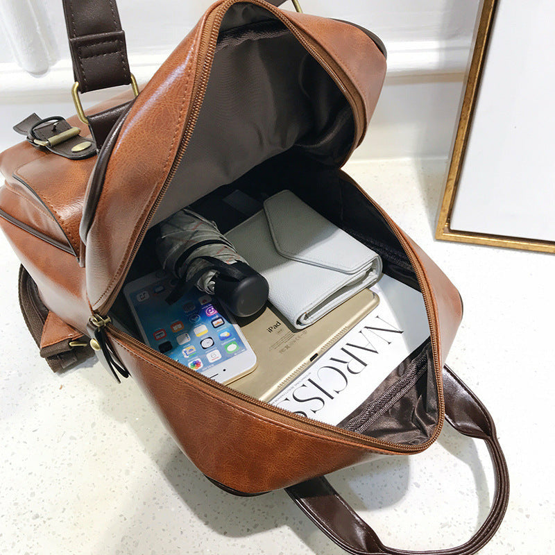 anti theft backpack stylish waterproof travel Women Anti Theft Backpack Waterproof Laptop Leather Travel Backpack Brown / 30X25X11CM