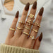8Pcs/Set Fashion Punk Minimalist Rings Set Women Bohemia Vintage Rings Jewelry