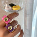 Golden Bead Transparent Resin Acrylic Rings Women Men Couple Trendy Jewelry