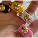 Golden Bead Transparent Resin Acrylic Rings Women Men Couple Trendy Jewelry