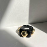Golden Bead Transparent Resin Acrylic Rings Women Men Couple Trendy Jewelry