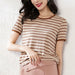 Women Fashion Striped T-Shirt Casual Long Sleeve O-neck Soft Ladies T-Shirt
