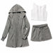 Sexy Fluffy Three Piece Plush Hooded Cardigan Coat+Shorts+Crop Top Women Casual Wear