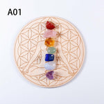 7pcs Natural Crystal Mixed Seven Chakra Healing Stone With Seven Star Array Wood Plate Home Decor