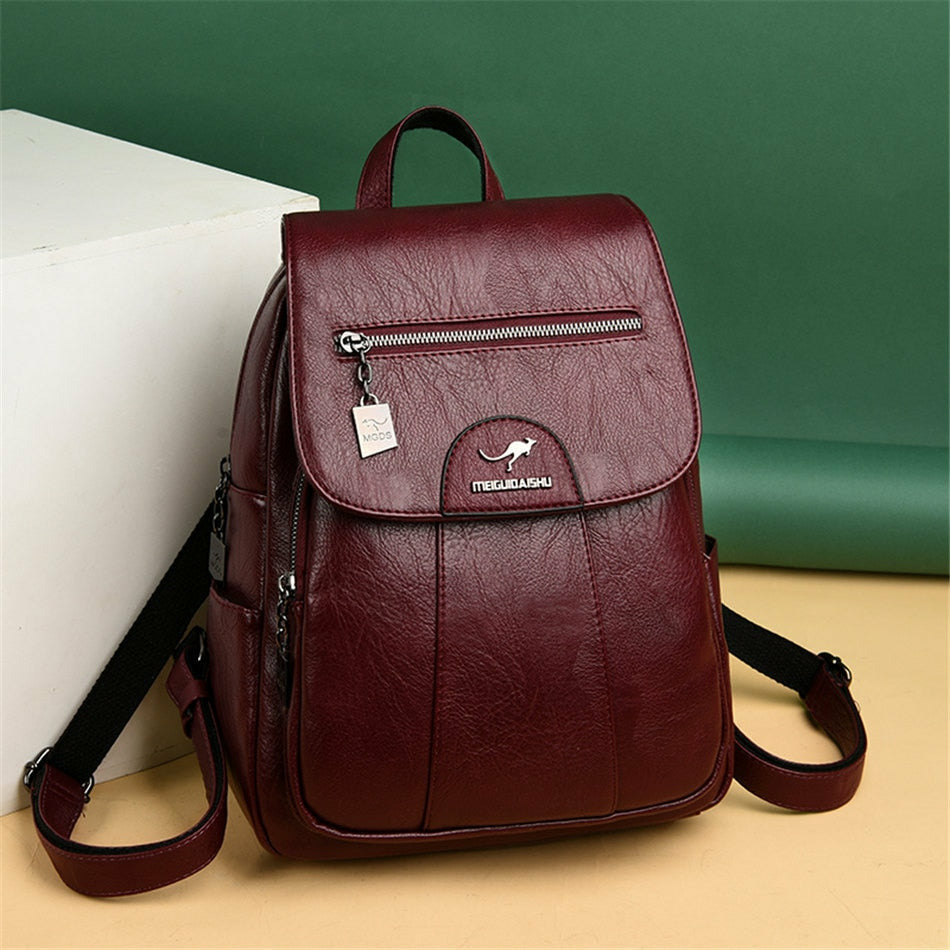 Women Leather Backpacks High Quality Vintage Designer Travel Backpack Green
