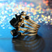 Vintage Antique Gold Black Rhinestone Knuckle Finger Rings Set Women Jewelry