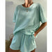 Women Lounge Wear Short Sleeve Shirt Tops Loose Mini Shorts Suit Two Piece Set