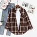 Women Shirt Plaid Oversize Turn-down Collar Leisure Fashion Loose Tops