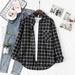 Women Shirt Plaid Oversize Turn-down Collar Leisure Fashion Loose Tops