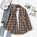Women Shirt Plaid Oversize Turn-down Collar Leisure Fashion Loose Tops