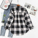 Women Shirt Plaid Oversize Turn-down Collar Leisure Fashion Loose Tops