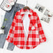 Women Shirt Plaid Oversize Turn-down Collar Leisure Fashion Loose Tops