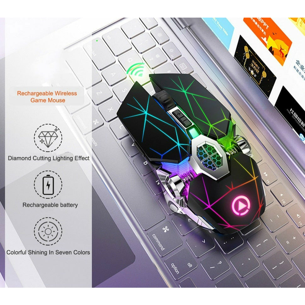 Gaming Mouse Rechargeable Silent Wireless LED Backlit Ergonomic Mouse ...