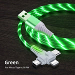 3 In1 Flow Luminous Lighting USB Cable 3 in 1 2in1 LED Micro USB Type C Charger Cable