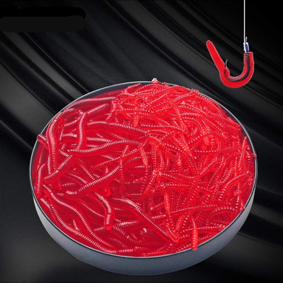 Lifelike Red Worm Soft Lure Earthworm Fishing Silicone Artificial Bait 50pcs luminous
