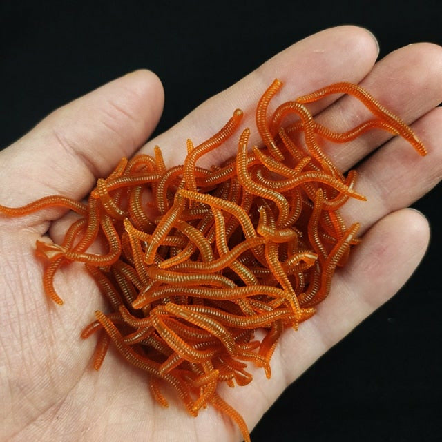 Lifelike Red Worm Soft Lure Earthworm Fishing Silicone Artificial Bait 100pcs brownness