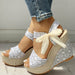 Hot Lace Leisure Wedges Heeled Shoes Women Party Platform High Heels Sandals