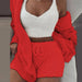 Sexy Fluffy Three Piece Plush Hooded Cardigan Coat+Shorts+Crop Top Women Casual Wear