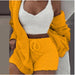 Sexy Fluffy Three Piece Plush Hooded Cardigan Coat+Shorts+Crop Top Women Casual Wear