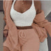 Sexy Fluffy Three Piece Plush Hooded Cardigan Coat+Shorts+Crop Top Women Casual Wear