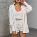 Sexy Fluffy Three Piece Plush Hooded Cardigan Coat+Shorts+Crop Top Women Casual Wear