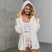 Sexy Fluffy Three Piece Plush Hooded Cardigan Coat+Shorts+Crop Top Women Casual Wear