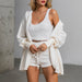 Sexy Fluffy Three Piece Plush Hooded Cardigan Coat+Shorts+Crop Top Women Casual Wear