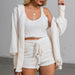Sexy Fluffy Three Piece Plush Hooded Cardigan Coat+Shorts+Crop Top Women Casual Wear