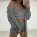 Sexy Fluffy Three Piece Plush Hooded Cardigan Coat+Shorts+Crop Top Women Casual Wear