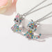 Fashion Crystal Cat Jewelry Set Cute Rainbow Cat Earrings Rings Necklace Girls Jewelry