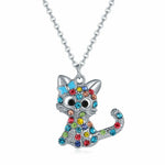 Fashion Crystal Cat Jewelry Set Cute Rainbow Cat Earrings Rings Necklace Girls Jewelry
