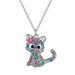 Fashion Crystal Cat Jewelry Set Cute Rainbow Cat Earrings Rings Necklace Girls Jewelry
